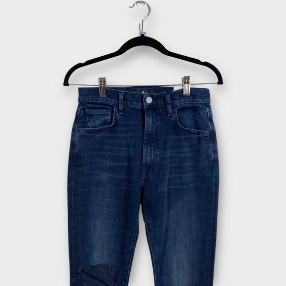 NWT 7 For All Mankind Easy Slim Dark Distressed with Open Knee Jeans, Size 28 - Picture 3 of 13